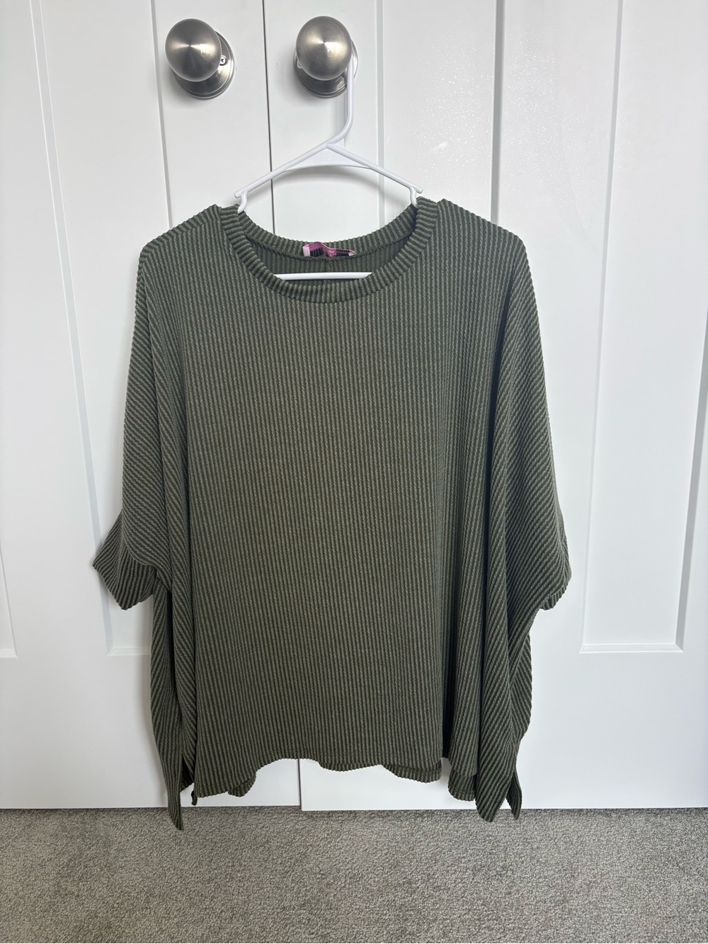 Relaxed Olive Green Ribbed Knit Pullover Sweater